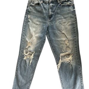 Trendy Blue Distressed Cropped Jeans